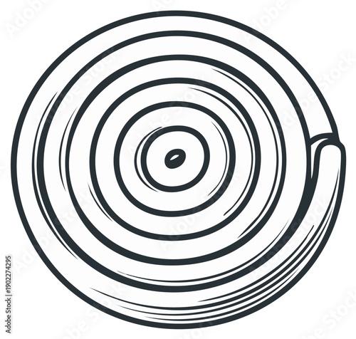 Hand drawn illustration of a coiled rope or hose in a circular pattern