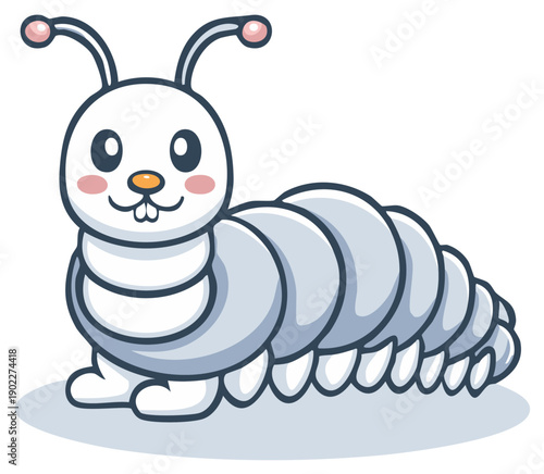 Cartoon caterpillar smiling with rosy cheeks and adorable features