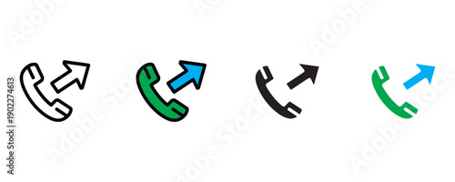 Outgoing call telephone icon vector. Mobile phone handset with arrow communication and contact symbol. Vector illustration.
