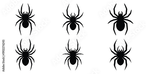 Set of halloween spider crawling silhouettes black icon Vector illustration and isolated on white background.