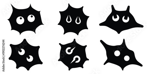 Set of halloween spider bite mark silhouettes black icon Vector illustration and isolated on white background.