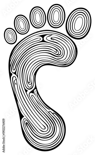 Monochrome Illustration of Footprint Filled with Black and White Lines - Stylized