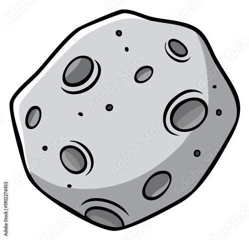 Stylized cartoon asteroid with craters and a thick outline floating in space