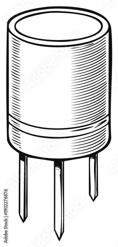 Line drawing of a three-pronged electrical component or capacitor