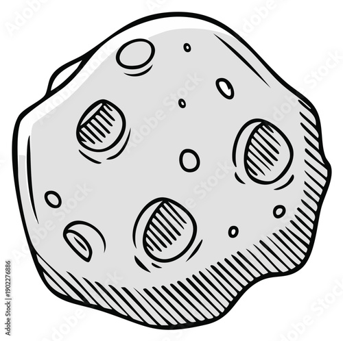 Hand drawn cartoon asteroid with craters floating in space simple illustration