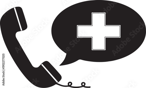 A medical first aid emergency icon featuring a red cross plus symbol on a white button phone for hospital pharmacy and doctor web apps