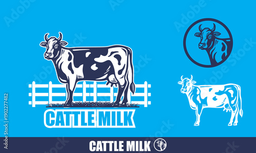 great cattle milk healthy cow standing logo, silhouette of dairy milk standing vector illustrations