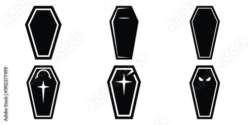 Set of halloween vampire coffin silhouettes black icon Vector illustration and isolated on white background.