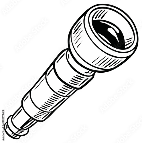 Vintage spyglass illustration drawn in black and white on white