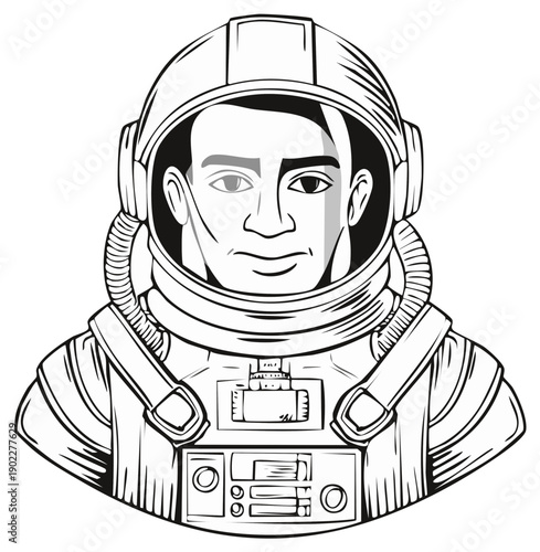 Retro illustration of an astronaut's face and space suit