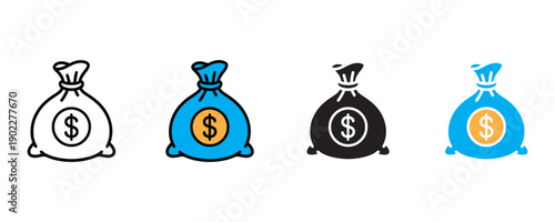Money bag icon vector. Cash sack and financial dollar wealth symbol. Vector illustration.