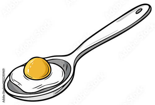 Single Fried Egg with Golden Yolk Resting in a Spoon