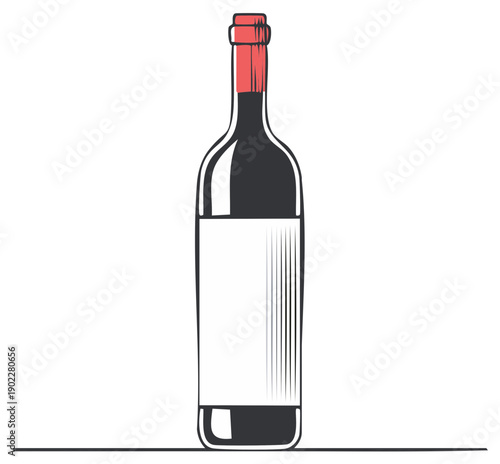 Classic empty wine bottle with red cap and blank label isolated on white background vector illustration