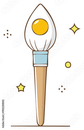Cute cartoon illustration of a creative paintbrush with a fried egg yolk