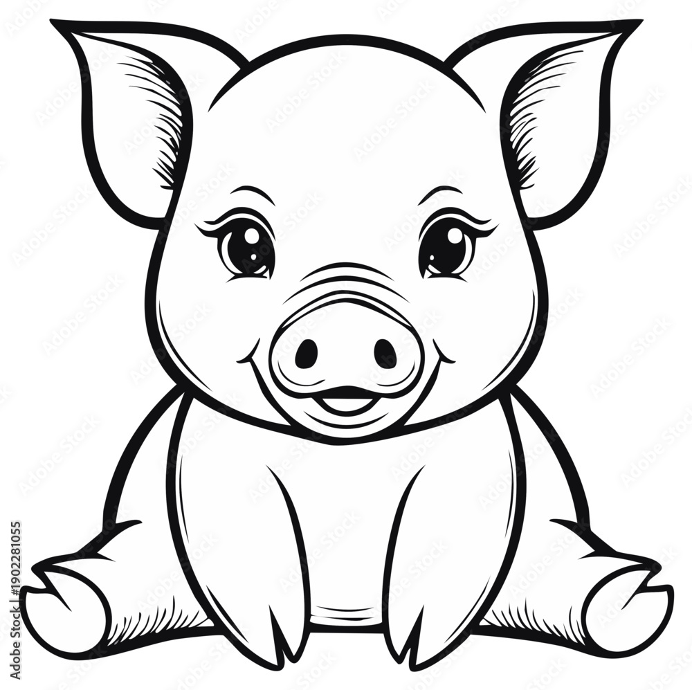 Fototapeta premium Cute piglet sitting and smiling in a cheerful vector illustration for design needs