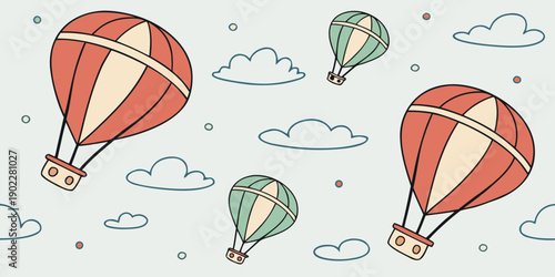 Colorful Hot Air Balloons Soaring in the Sky with Fluffy Clouds