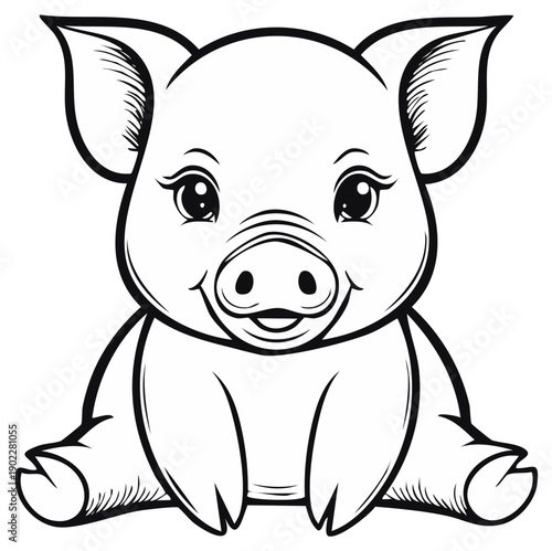 Cute piglet sitting and smiling in a cheerful vector illustration for design needs