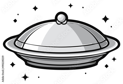 Silver Cloche Food Cover on a Plate with Sparkling Stars