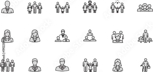 set of vector silhouettes of people in different situations Minimalist Flat Vector Icons and Graphic Design Elements