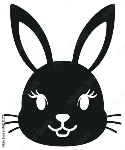 Adorable black bunny face with long ears and big eyelashes a charming graphic design element
