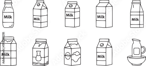 set of milk bottle and glass Minimalist Flat Vector Icons and Graphic Design Elements
