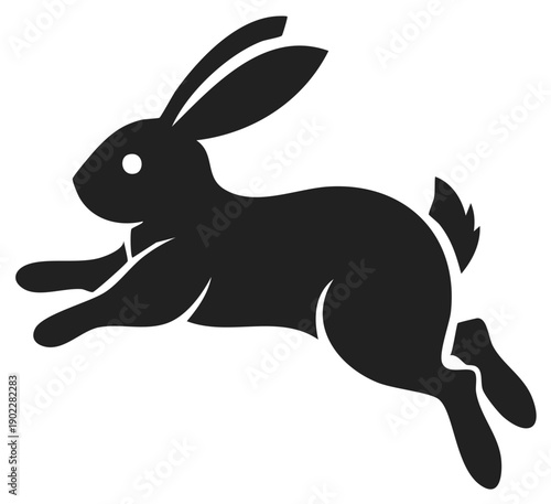 Dynamic Rabbit Silhouette: Leaping Hare in Bold Black, Isolated Graphic Vector Design Element, Wildlife Symbolism