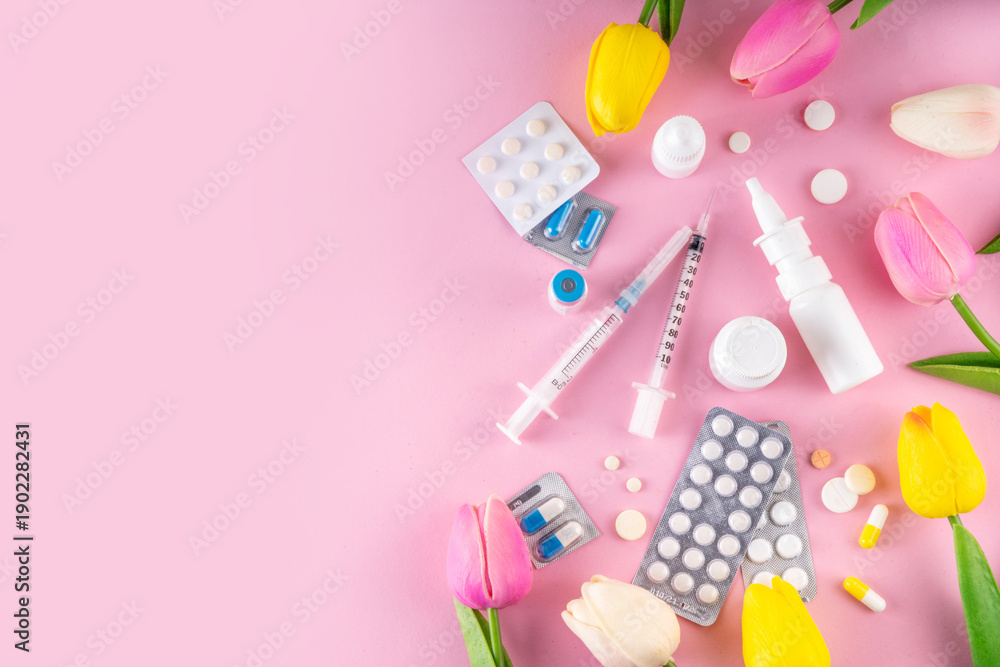 Naklejka premium Spring seasonal allergies, colds and flu spring treatment concept