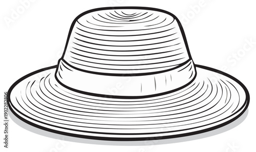 Stylized illustration of a straw hat with a band and wide brim