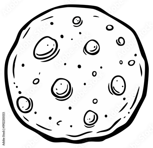 Whimsical Hand Drawn Moon or Planet Cartoon Sketch with Craters and Textured Surface
