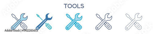 Tools Icon Set - Productivity, Settings And Work Management Line Vector Illustration 