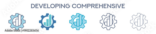 Developing Comprehensive Icon Set - Growth Strategy And Process Improvement Line Vector Illustration 