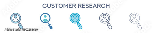 Customer Research Icon Set - User Insight And Market Analysis Line Vector Illustration 