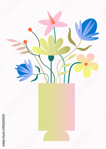 Abstract geometric gradient floral bouquet in vase