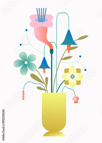 Abstract geometric gradient floral bouquet in vase