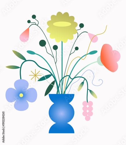 Abstract geometric gradient floral bouquet in vase