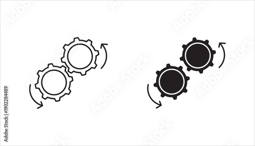 Workflow icon set, technology development icons, innovation concept, system integration, software business, technical support, smart solutions, vector illustration on white background.