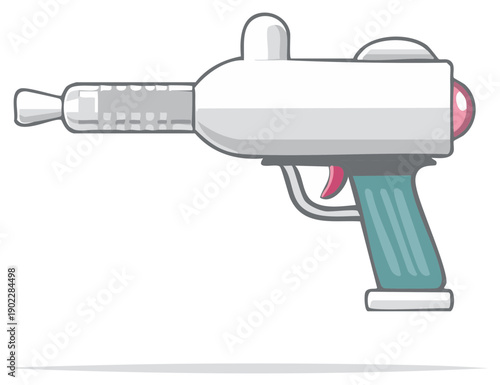 Retro ray gun illustration with details, colors, and a whimsical design for creative projects.