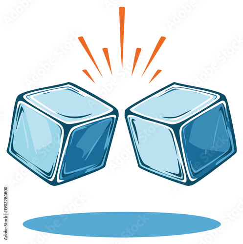 Two stylized ice cubes toasting together with a burst of energy representing celebration or refreshment