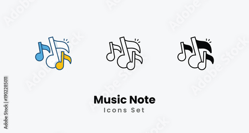 Music Note icons vector set stock illustration.