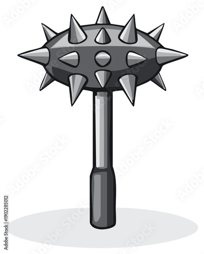 Cartoon illustration of a medieval spiked mace weapon for historical combat