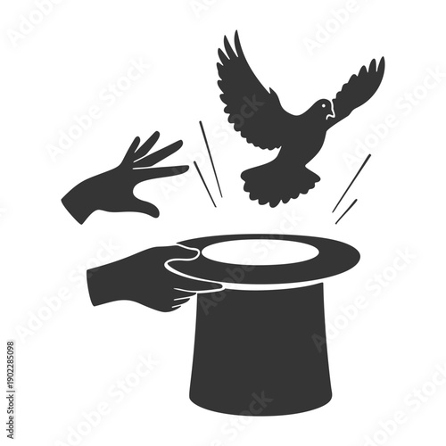シルクハットから鳩が飛び出すマジックのシルエットアイコン