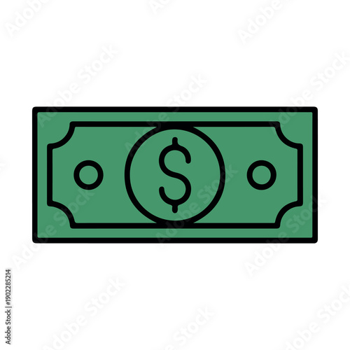 Green dollar bill illustration with currency symbol in minimalist style