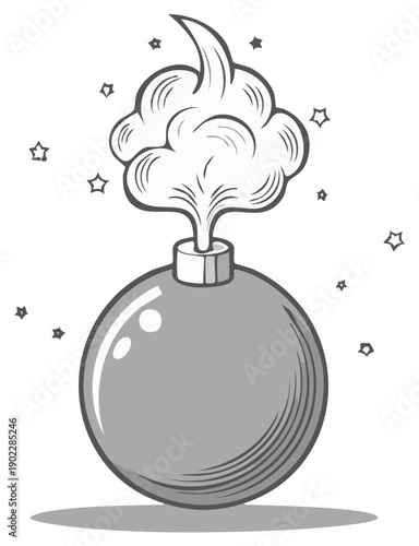 Comic Book Style Exploding Bomb with Stars and Smoke