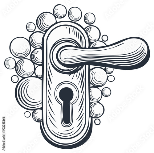 Vintage Door Handle with Bubbles Artistic Line Drawing