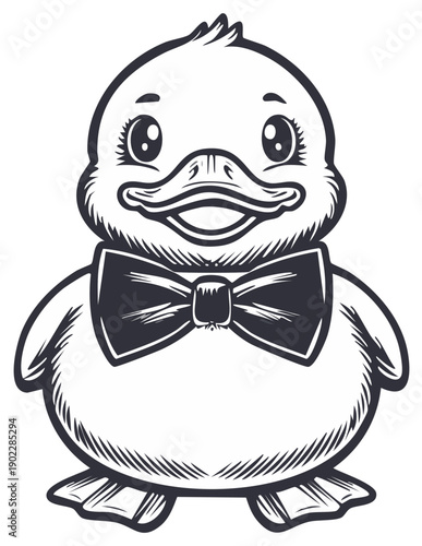 Charming Duckling Wearing a Bow Tie, Vector Illustration