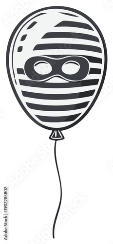 Striped balloon resembling a masked bandit with string attached conceptual illustration
