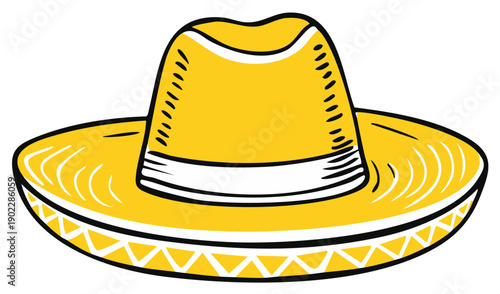 Traditional Mexican sombrero hat illustration with decorative brim and ribbon detail