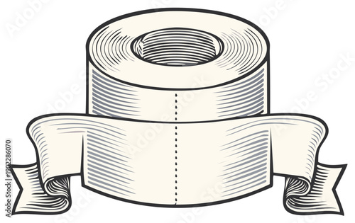 Vintage Toilet Paper Roll with Blank Ribbon Banner for Text and Design