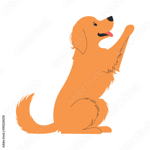 Loyal golden retriever sitting down while lifting its paw for a high five vector illustration.