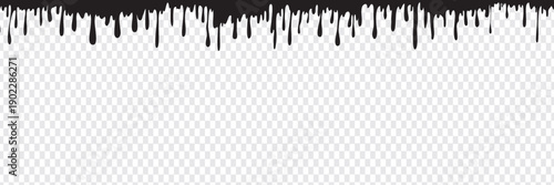 A glossy, dark liquid, like ink, oil, or, dripping down from the top of the frame, isolated on a clean white background. Vector illustration.